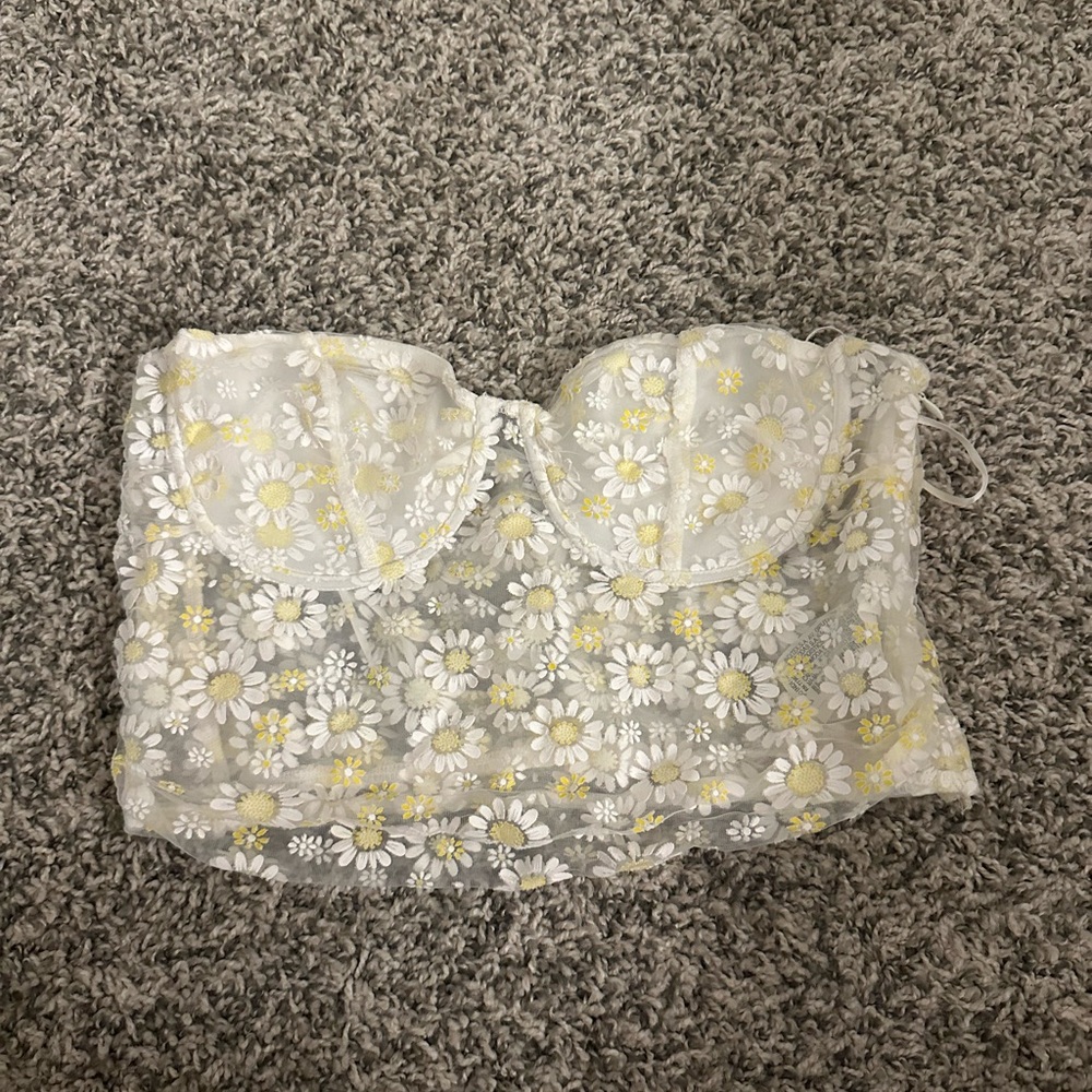 Zara White and Yellow Lace Top